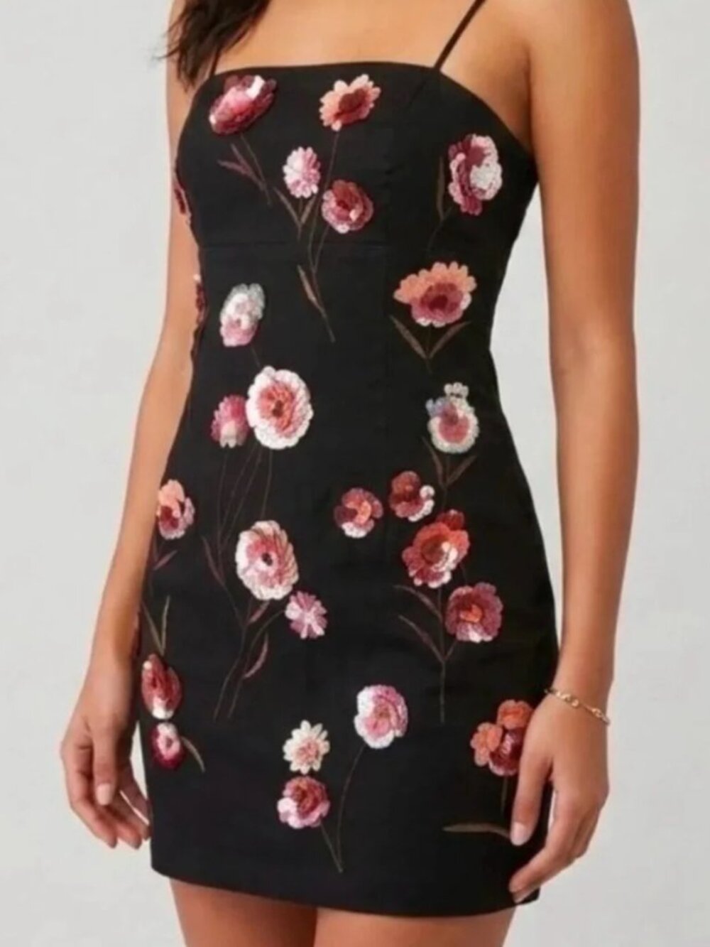 Maeve by Anthropologie Brynne Black Sequin Floral Mini Dress — Size 10